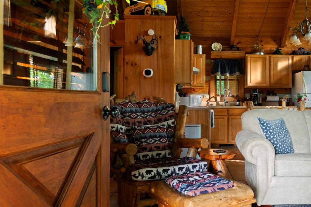 Kitchen entry view at Nestled Oaks cabin