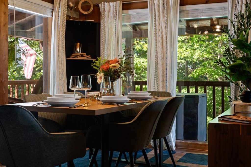 Porch dining table at Dancing Embers cabin