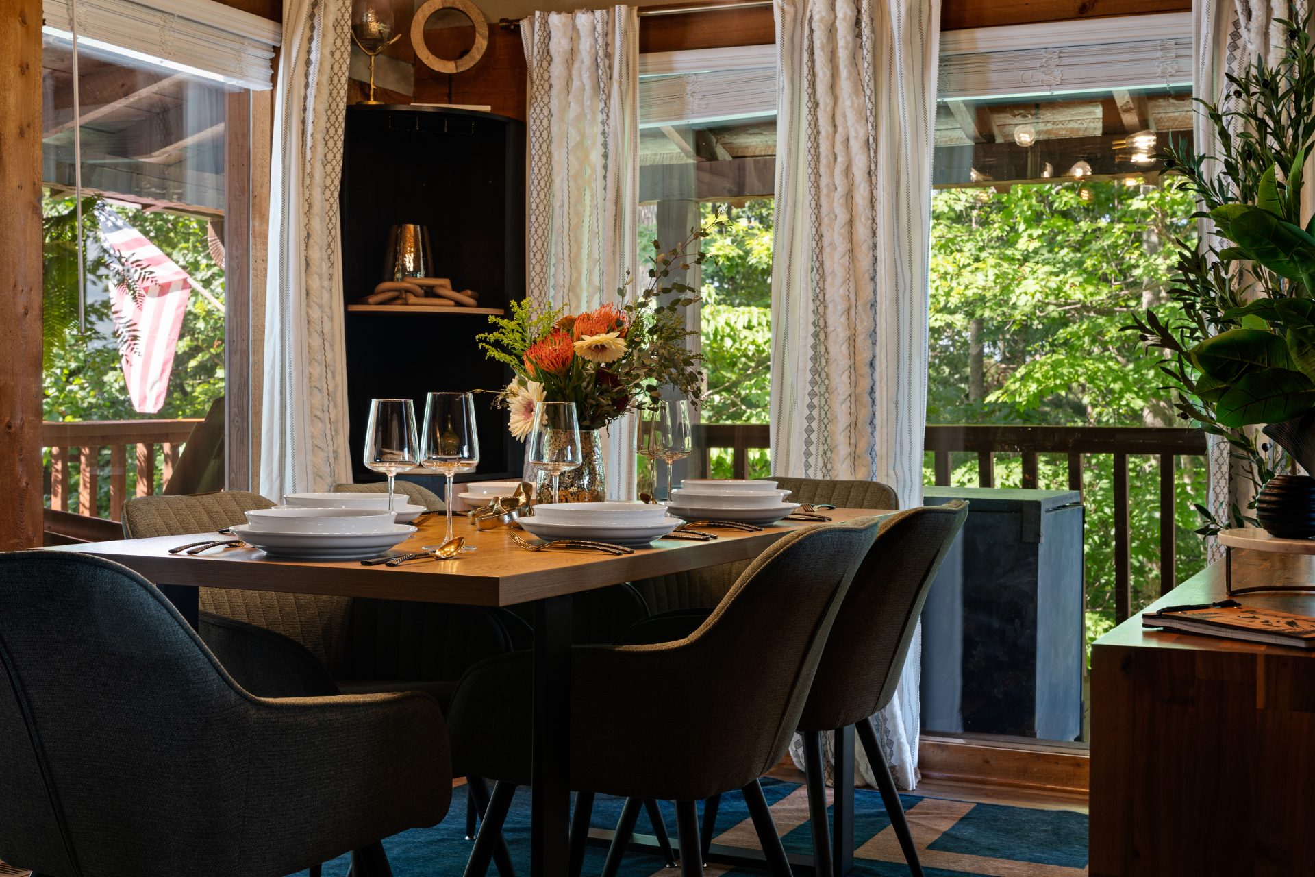 Porch dining table at Dancing Embers cabin