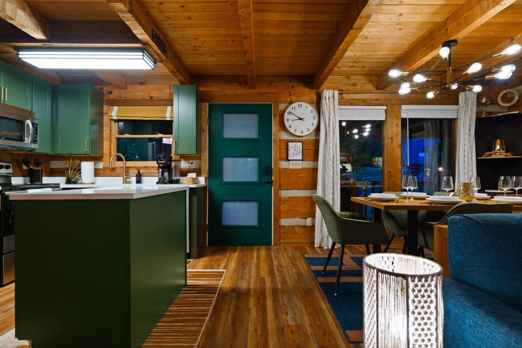 Open-concept kitchen view at Dancing Embers cabin