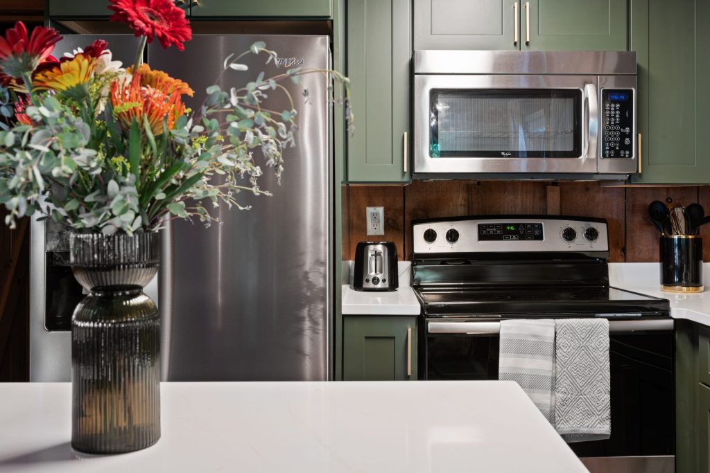 Kitchen stove and appliances at Dancing Embers cabin