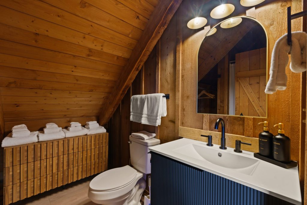 Loft bathroom vanity at Dancing Embers cabin